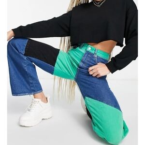 Bershka patchwork color block wide leg jeans
